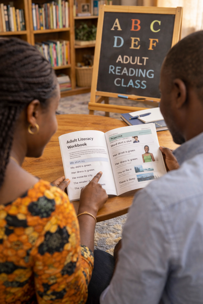 Adult reading lesson